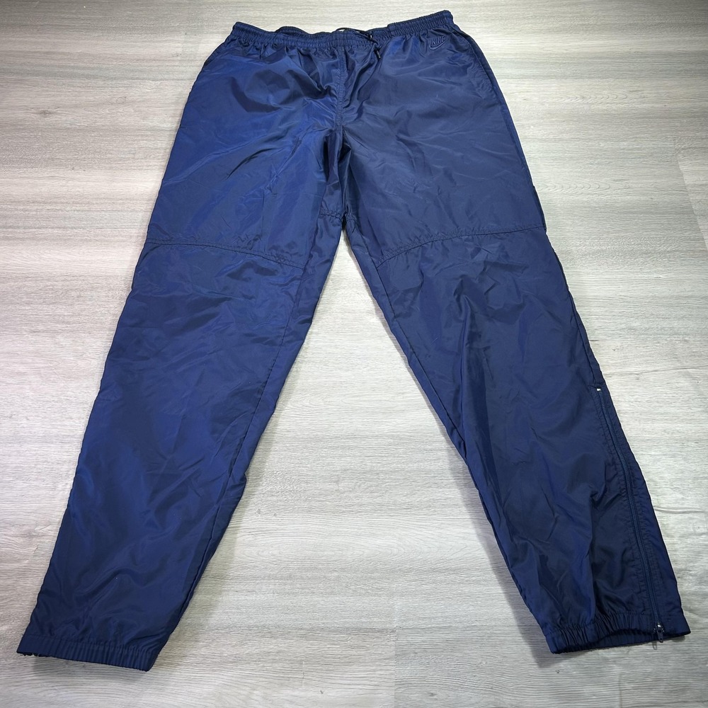VTG Nike Track Pants Mens XL Blue Woven Nylon Zip Ankle Athletic Running Warm Up